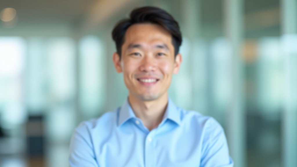 Man in business casual attire, confident expression, indoor office space